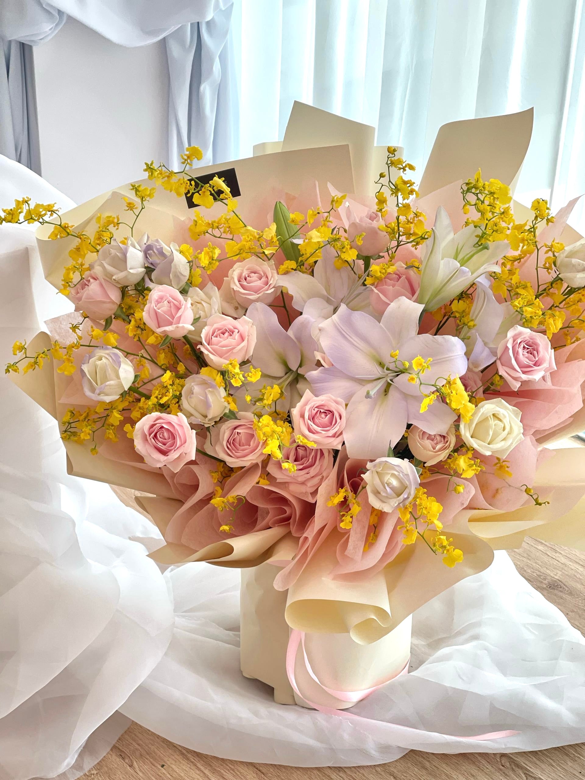 yellow lily flower bouquet XL Sunlit Serenade Lily Mixed Flower Bouquet