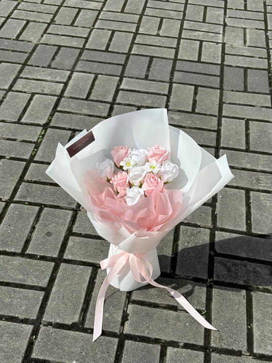 Billie pink white soap roses flower bouquet