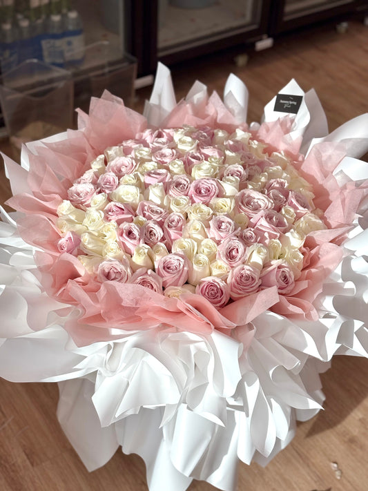 Just For Here 99 Pink & White Fresh Roses