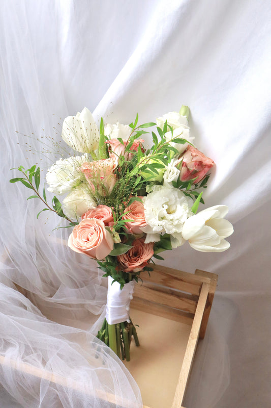 Belle Cappuccino Rose Mixed White Bridal Bouquet