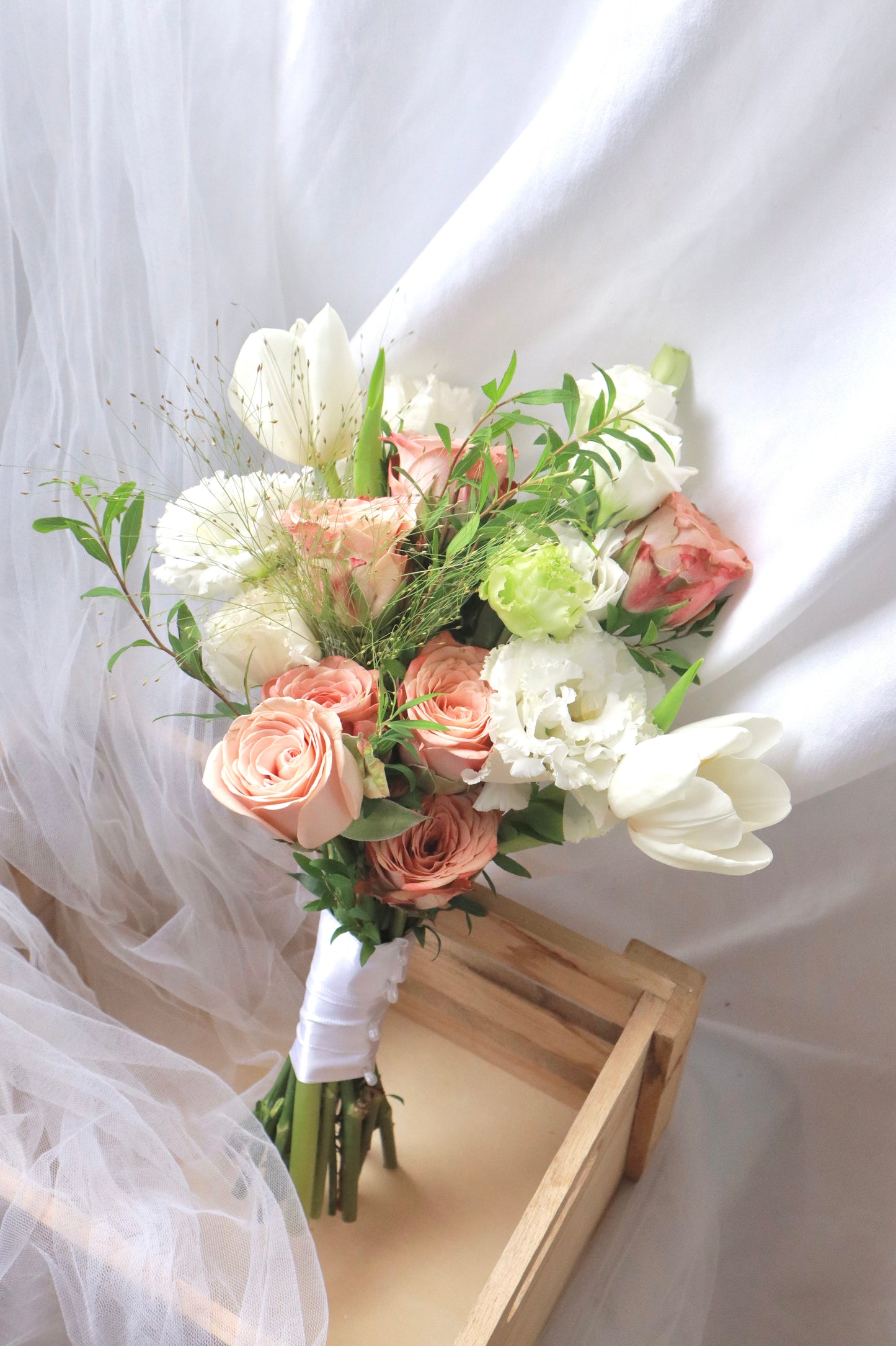 Belle Cappuccino Rose Mixed White Bridal Bouquet