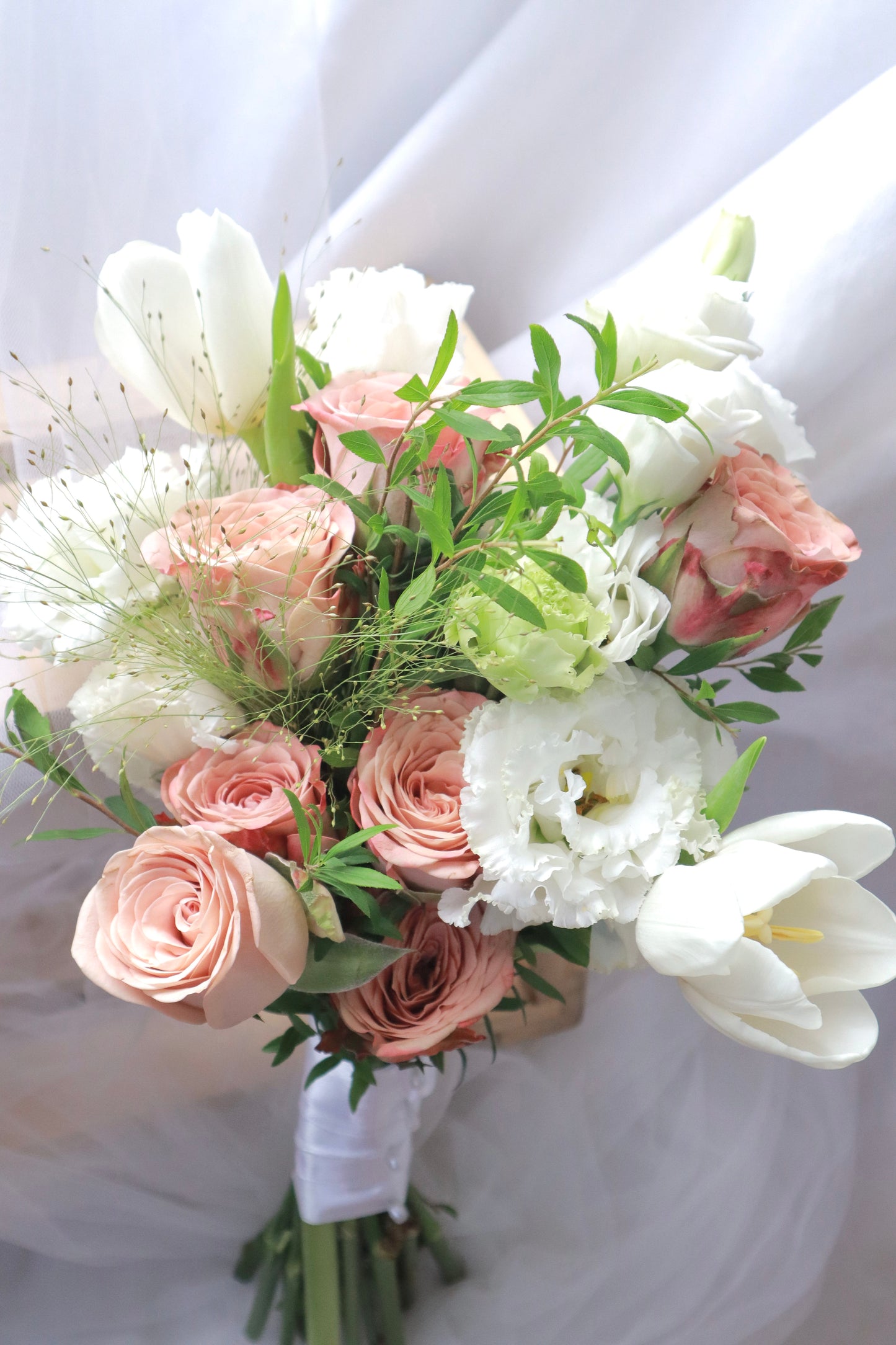 Belle Cappuccino Rose Mixed White Bridal Bouquet