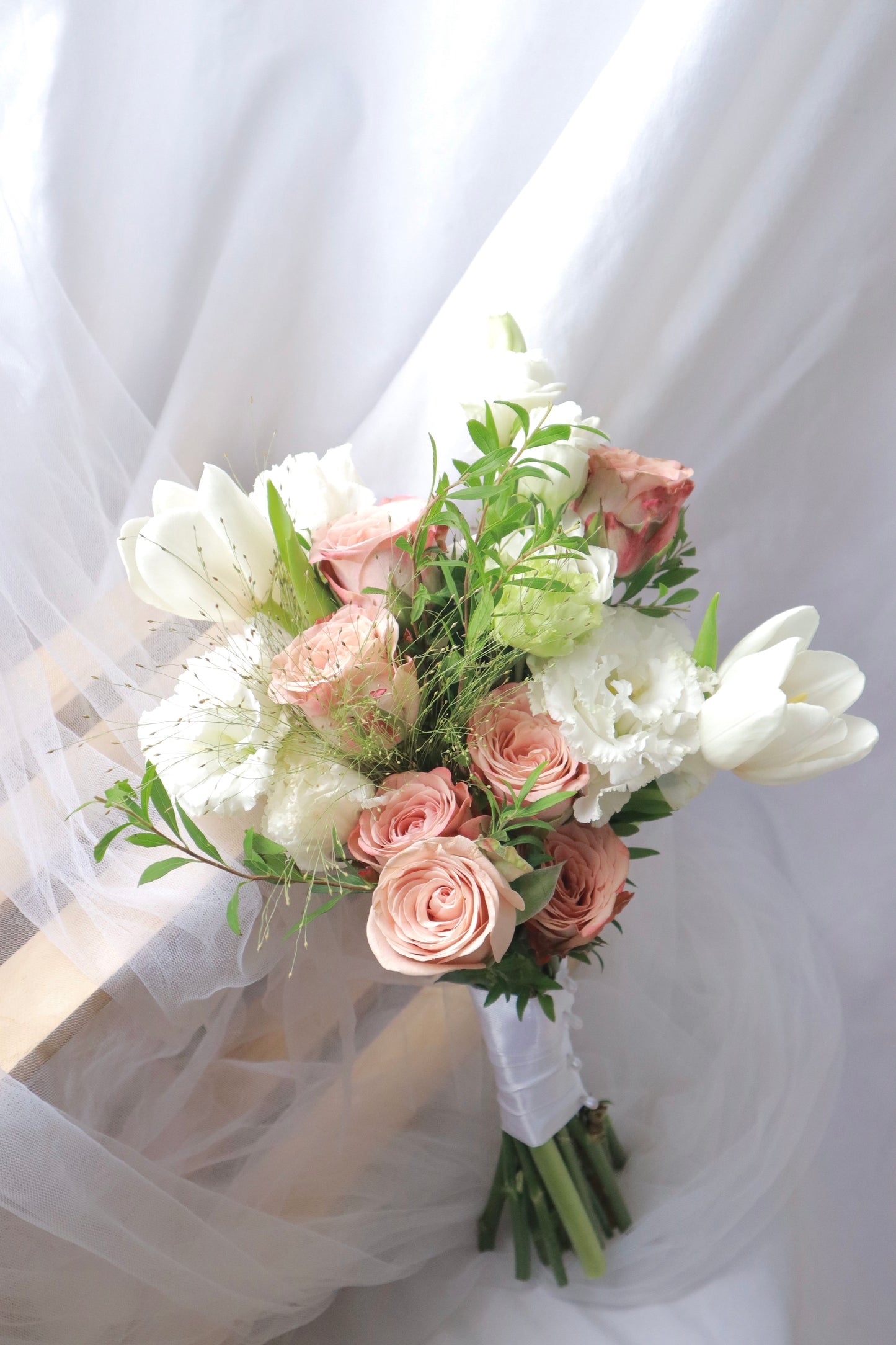 Belle Cappuccino Rose Mixed White Bridal Bouquet