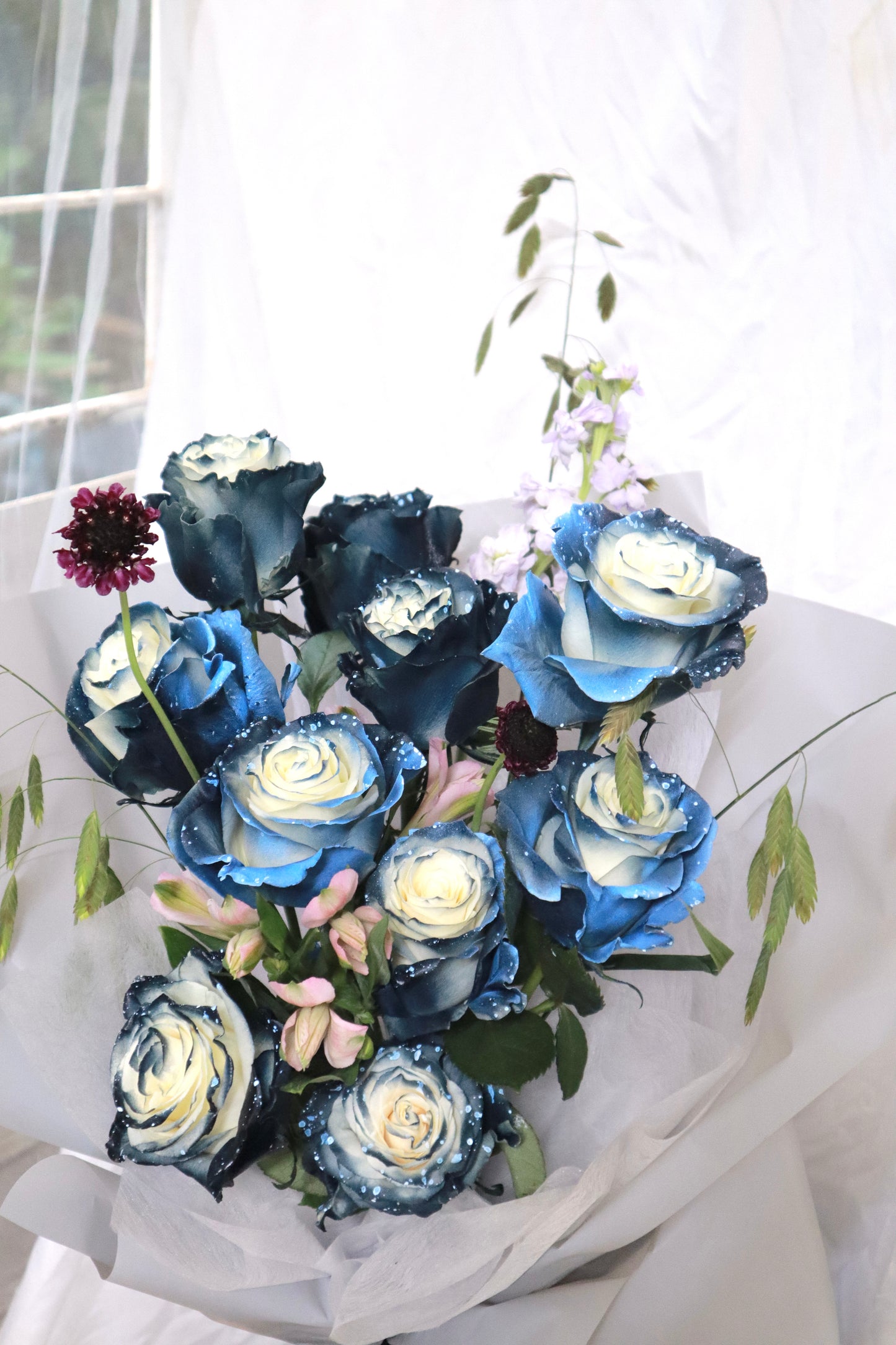 Starry Night Galaxy Blue Rose Bouquet