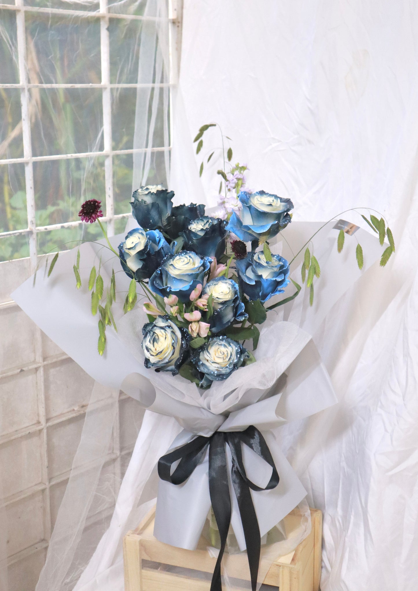 Starry Night Galaxy Blue Rose Bouquet