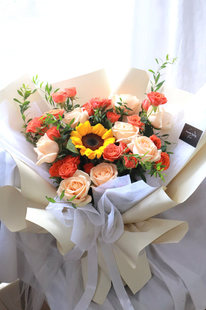 Marigold Sunflower Mixed Rose Bouquet