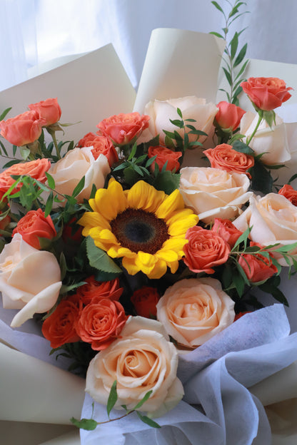 Marigold Sunflower Mixed Rose Bouquet