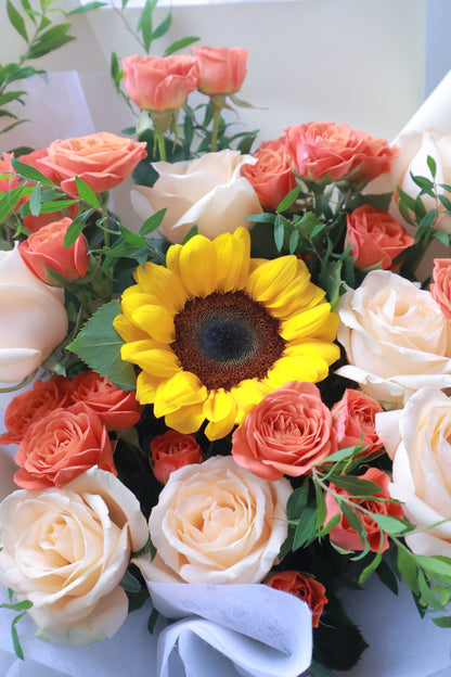 Marigold Sunflower Mixed Rose Bouquet