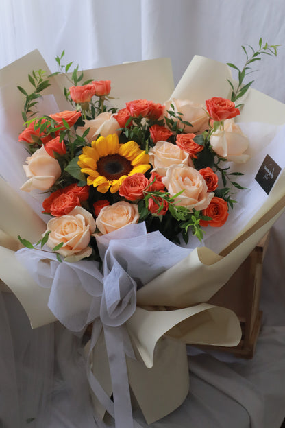 Marigold Sunflower Mixed Rose Bouquet