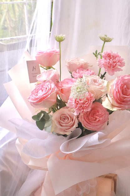 Pink Party Rose & Carnation Bouquet