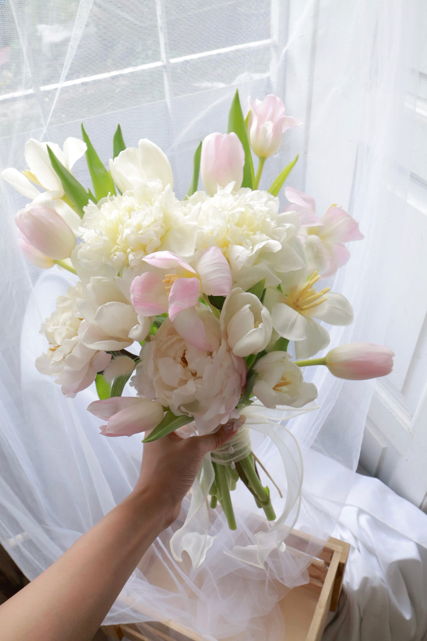 Prudence Pink Tulip & White Peony Bridal Bouquet