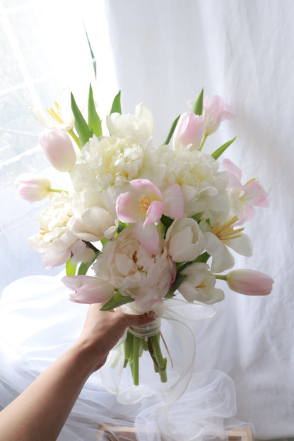 Prudence Pink Tulip & White Peony Bridal Bouquet