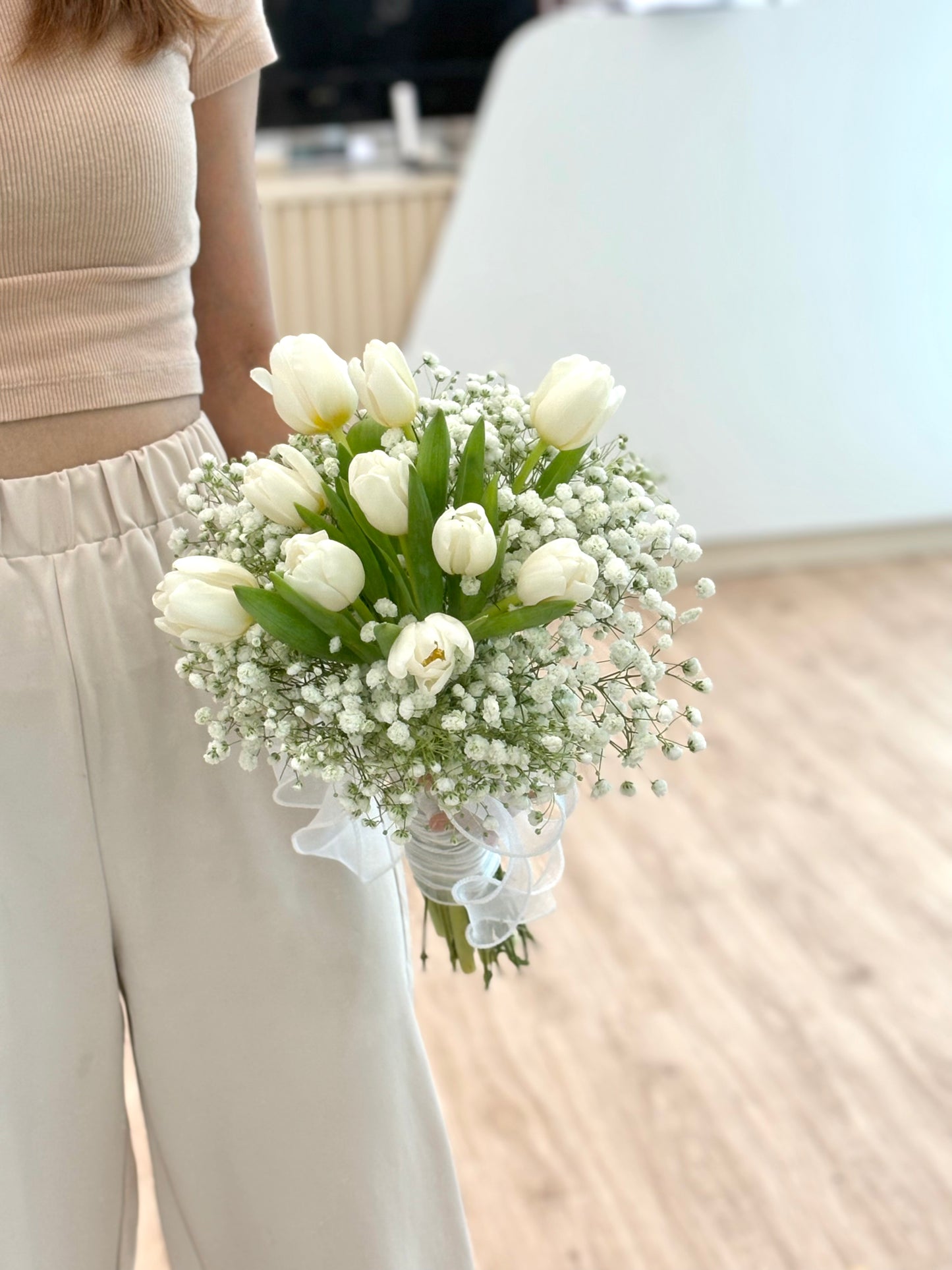Tulips Mixed with Babybreath cute style Bridal Bouquet