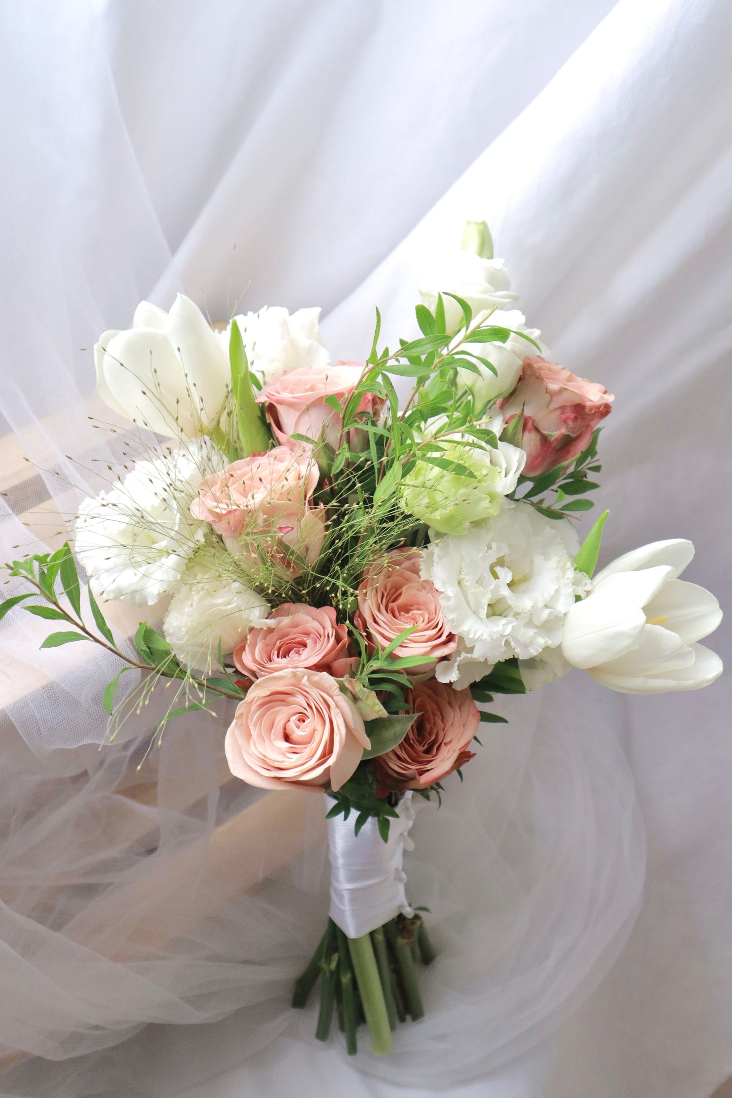 Belle Cappuccino Rose Mixed White Bridal Bouquet