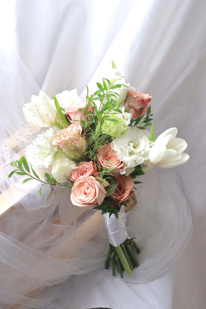 Belle Cappuccino Rose Mixed White Bridal Bouquet