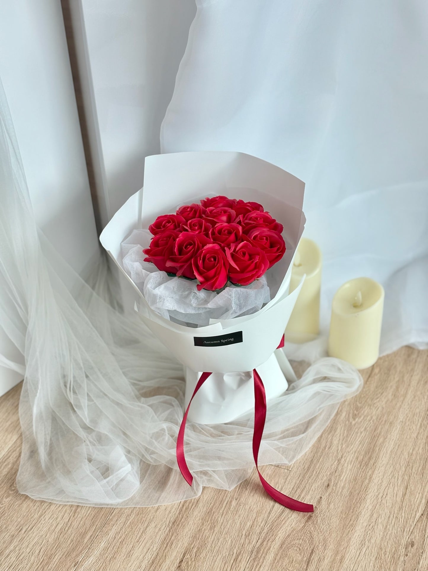 Delicate Red Soap Roses Bouquet