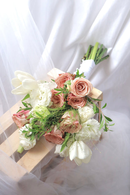 Belle Cappuccino Rose Mixed White Bridal Bouquet