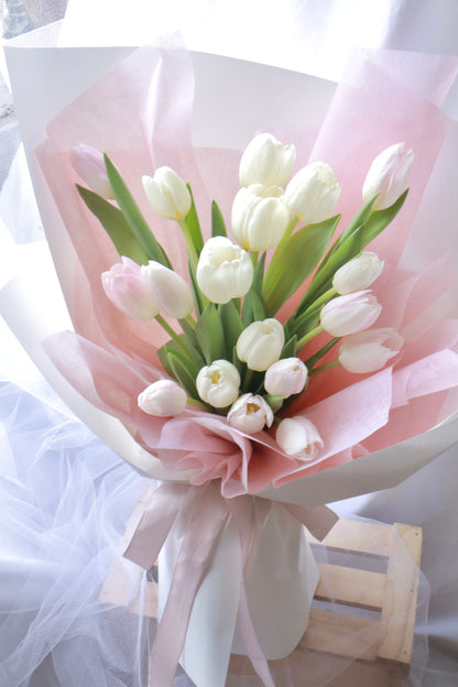 Twin Star Pink and White Tulip Bouquet