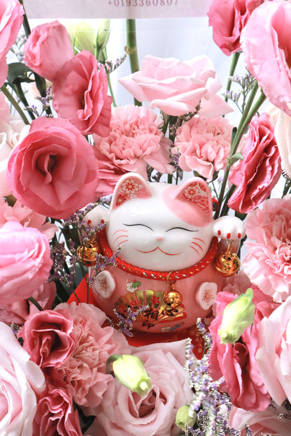 Pink Shower Grand Opening Flower Box with Fortune Cat