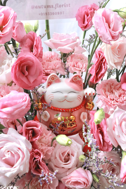 Pink Shower Grand Opening Flower Box with Fortune Cat