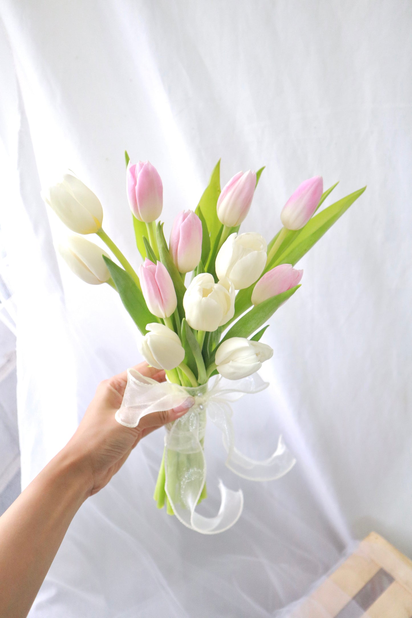 Madeline Pink & White Mix Tulip Bridal Bouquet