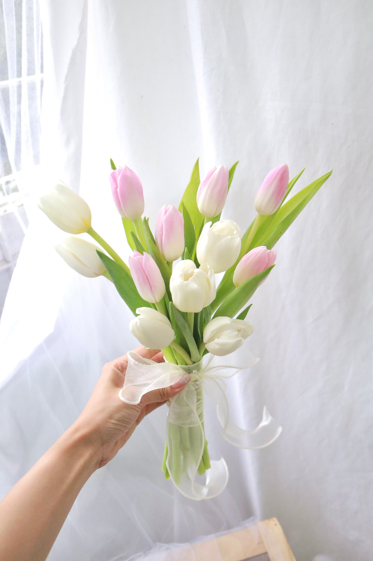 Madeline Pink & White Mix Tulip Bridal Bouquet