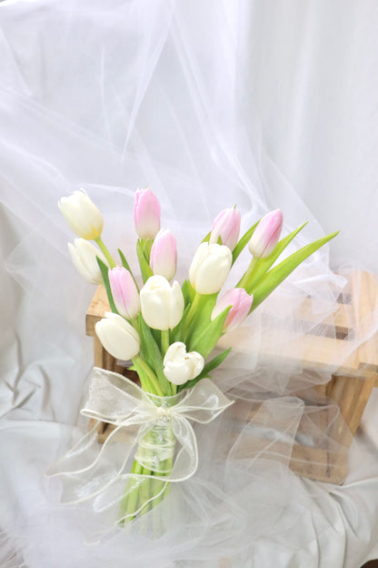 Madeline Pink & White Mix Tulip Bridal Bouquet