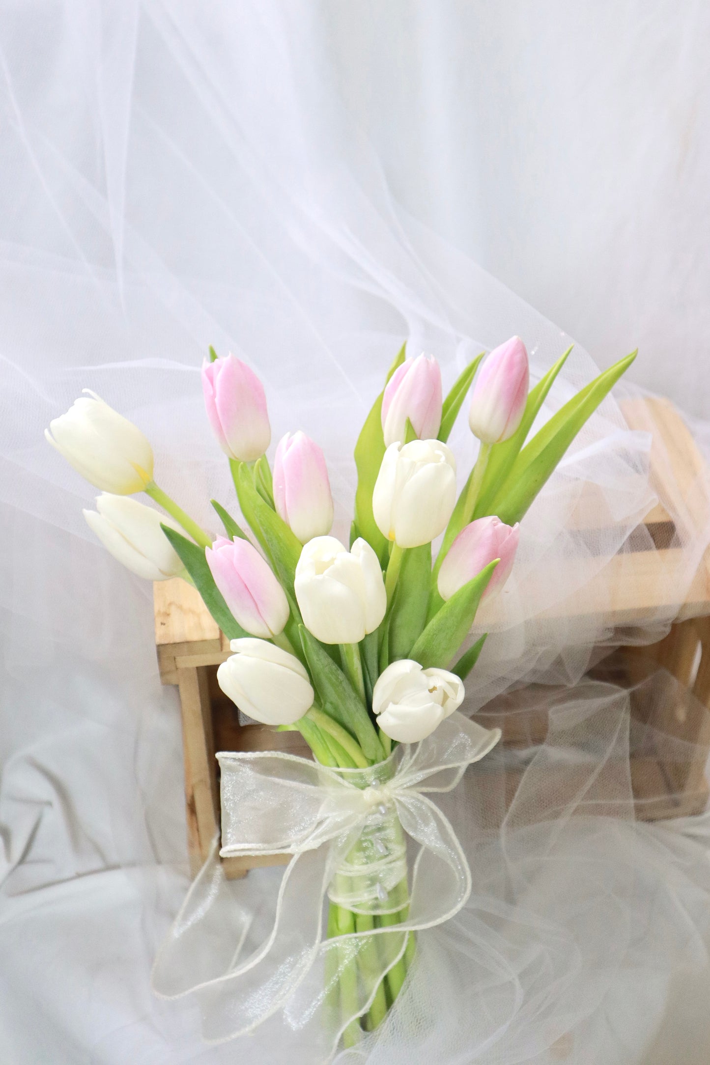 Madeline Pink & White Mix Tulip Bridal Bouquet