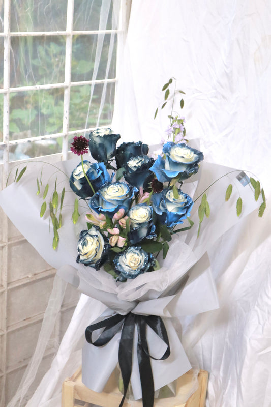 Starry Night Galaxy Blue Rose Bouquet